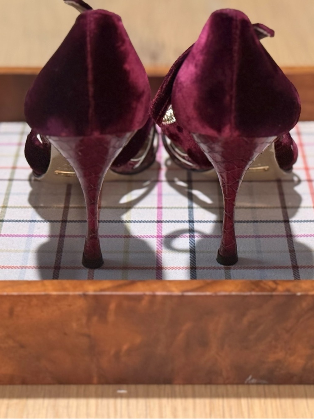 Dolce & Gabbana Velvet & Python-Embossed Ankle-Strap Heels - Picture 3 of 10